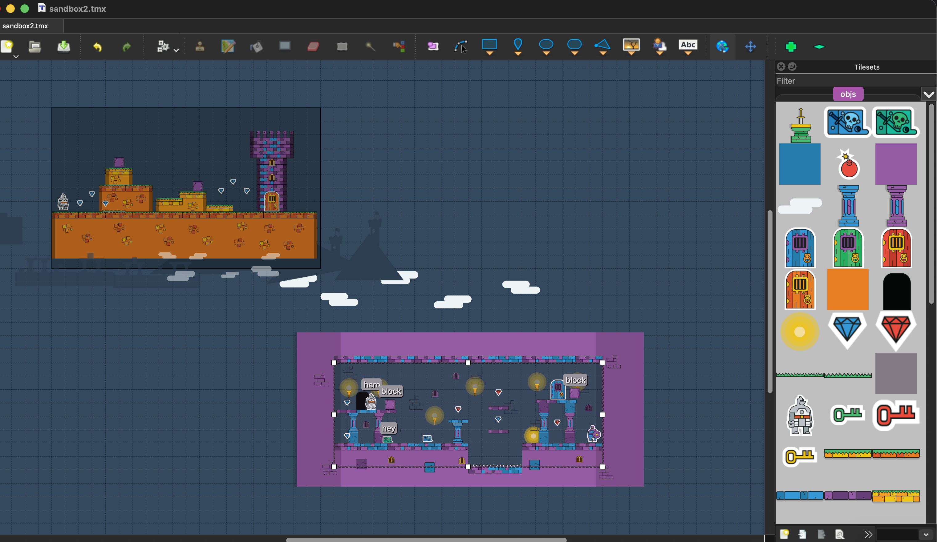 The other map in the world selected instead, with the resize handles now on it