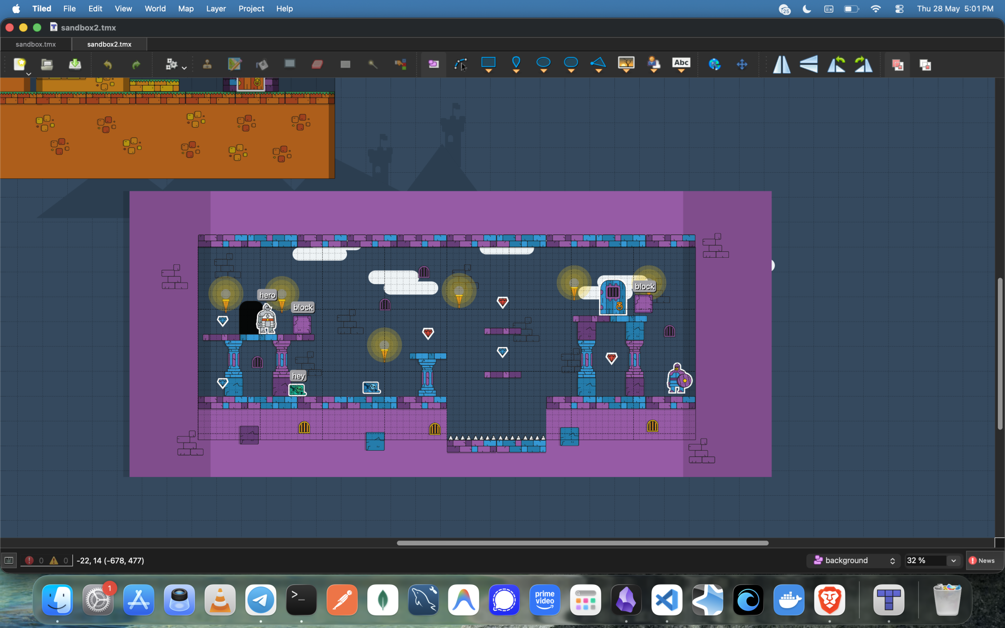 World grid and the regular tile grid both visible at once